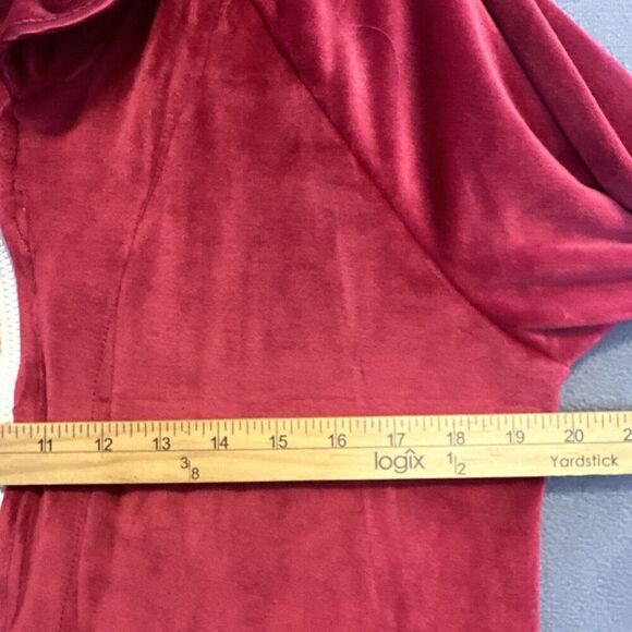 Eileen West Velour Full Zip Long Robe Womens S/M Crimson Red Pockets Soft Plush - Picture 5 of 7
